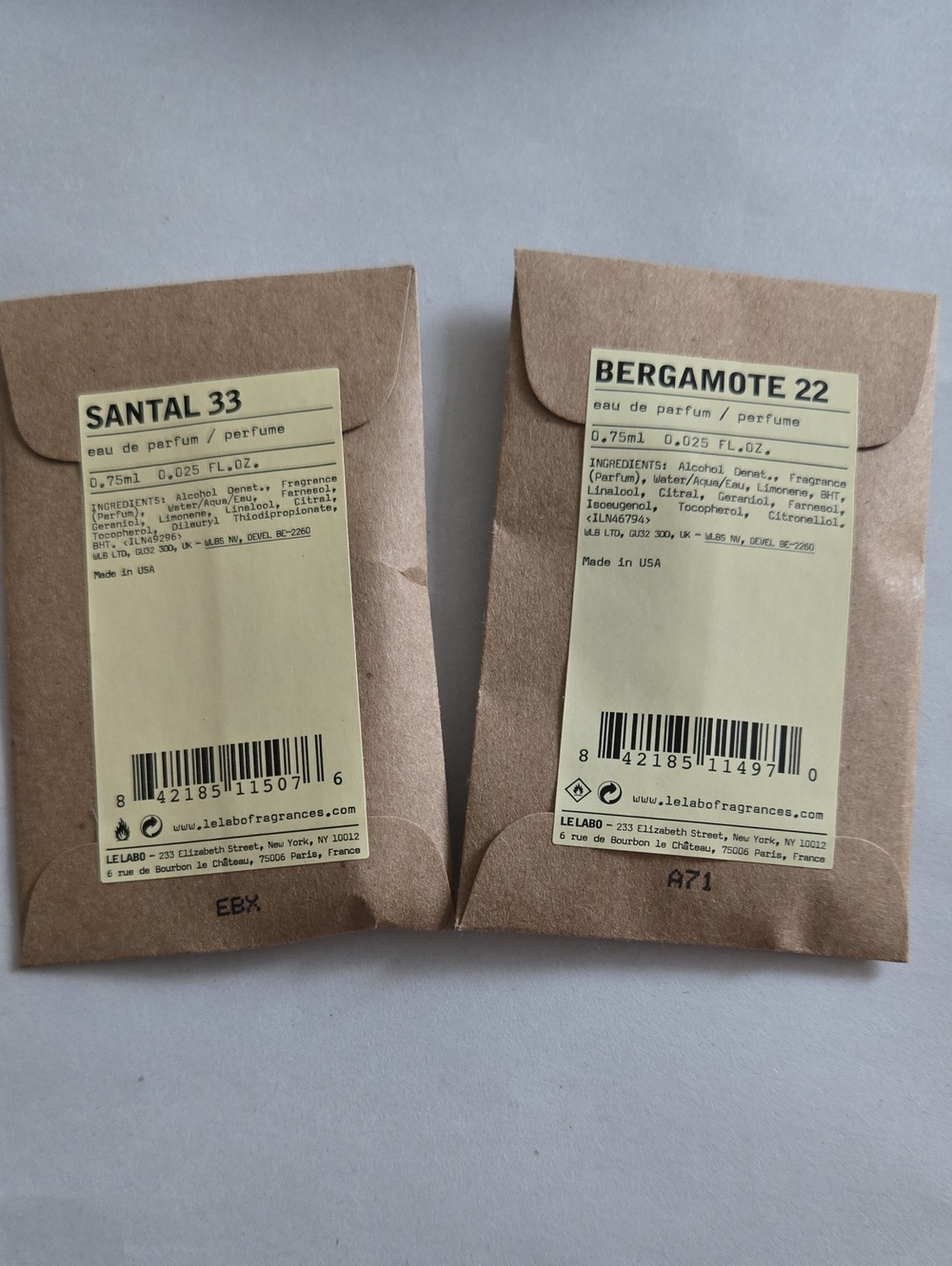 New never used Le Labo Santal 33 & Bergamote 22